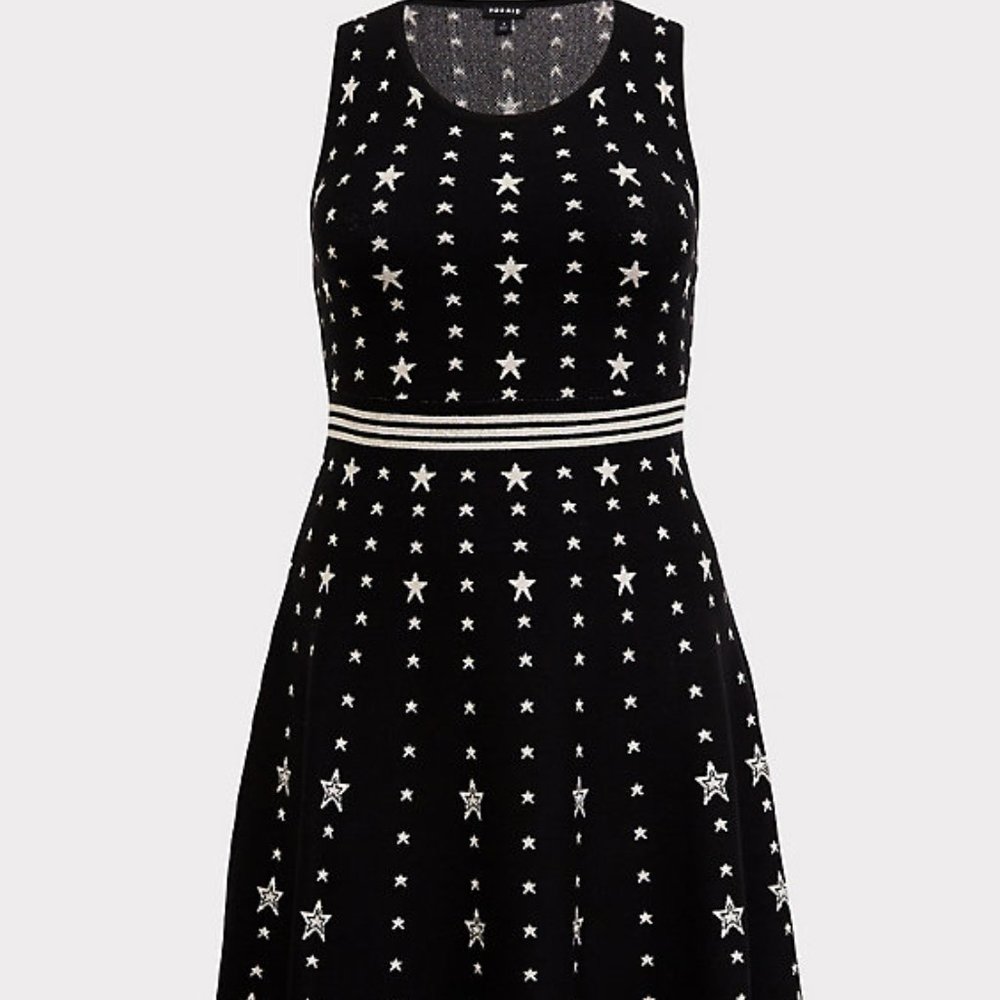 Torrid BLACK & WHITE STAR SWEATER SKATER DRESS 2X - Picture 4 of 5